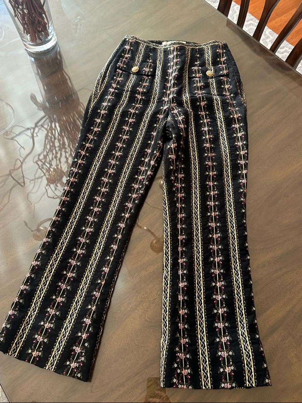 NWOT Brock Collection Floral Jacquard Trousers Black Sz 2